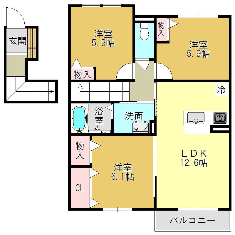 SHAMAISON屋敷山(3LDK/2階)の間取り写真