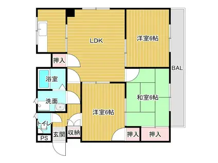 レジデンス市坪 PART1(3LDK/3階)の間取り写真
