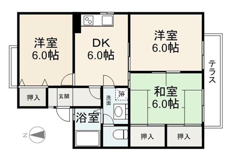 ロイヤルコート川西A・B(3DK/2階)の間取り写真