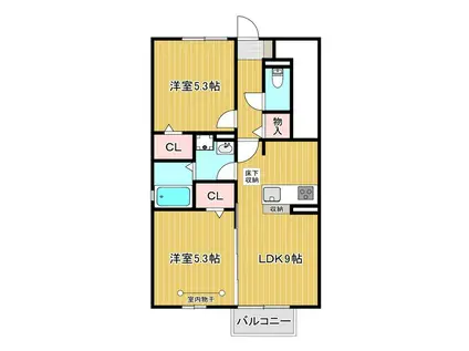 ユニティー・タウン福原(2DK/1階)の間取り写真