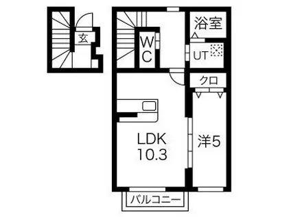 RYUSEIIIIB棟(1LDK/2階)の間取り写真