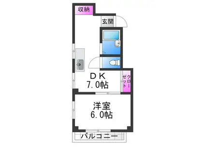 ポートパレス磯路(1DK/2階)の間取り写真