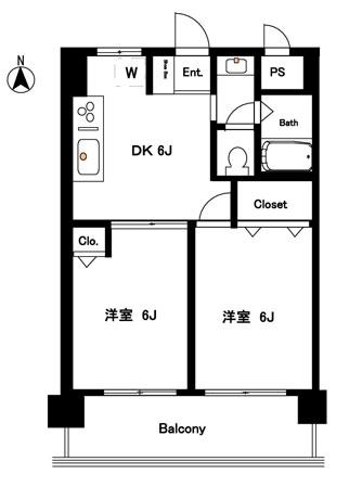 ヌーヴェルイン芦花(2DK/5階)の間取り写真
