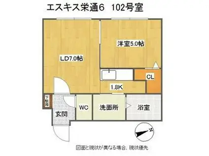 ESQUISSE栄通6(1LDK/1階)の間取り写真