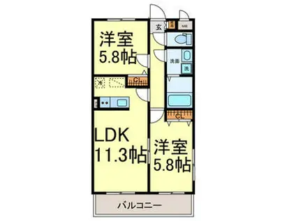 プリミエール天子田(2LDK/1階)の間取り写真