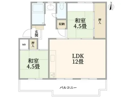 田園青葉台団地3号棟(2LDK/2階)の間取り写真