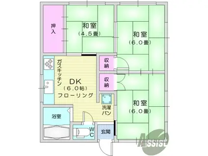 宍戸アパート(3DK/1階)の間取り写真