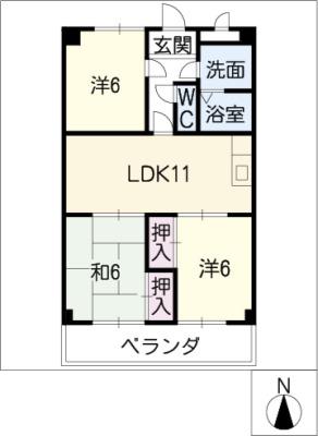フィオーレ田中(3LDK/4階)の間取り写真
