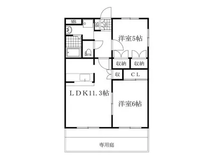 シャングリラ壱番館(2LDK/1階)の間取り写真