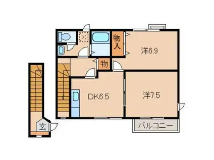 シャン・ド・フルールII(2DK/2階)の間取り写真