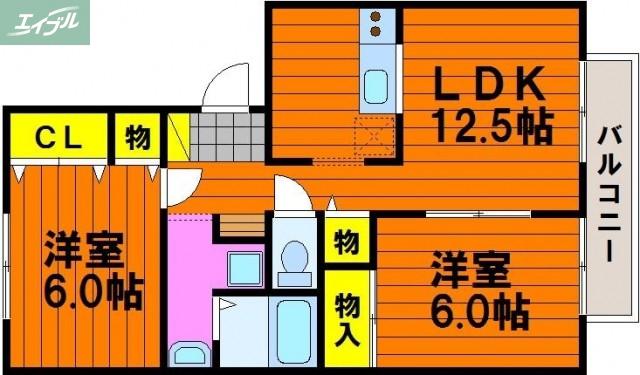 フロリアーデ梅島B(2LDK/2階)の間取り写真