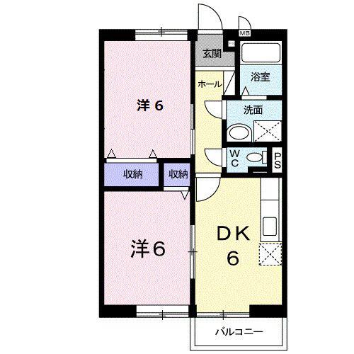 シャン・ド・フルールI(2DK/2階)の間取り写真