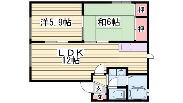 ディアス北新在家B(2LDK/1階)の間取り写真