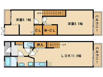 クレール有瀬(2LDK/1階)の間取り写真