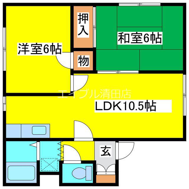 ノース FIELD弐番館(2LDK/2階)の間取り写真