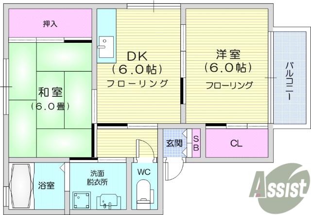 セフィラ福田町五番館(2DK/2階)の間取り写真