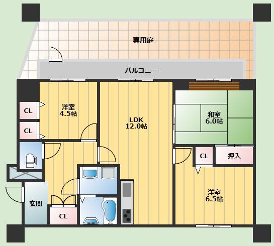 ヴァンベール向丘(3LDK/1階)の間取り写真