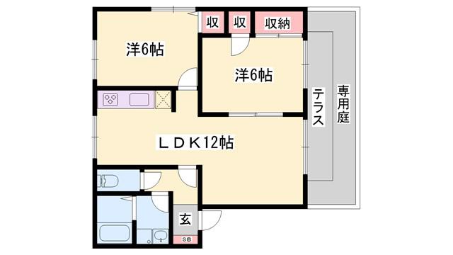 サニーハイツ田寺A(2LDK/1階)の間取り写真