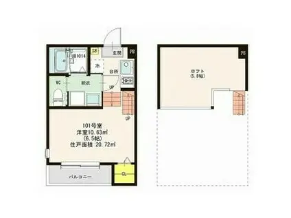 プランドール宮城野原(1K/1階)の間取り写真