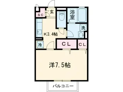 キャトルセゾン(1K/2階)の間取り写真