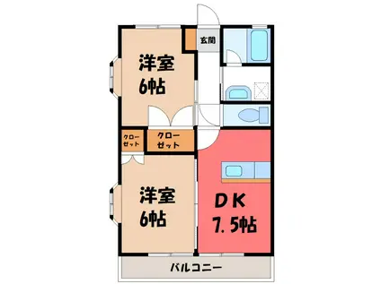 土屋コーポ連取(2DK/1階)の間取り写真