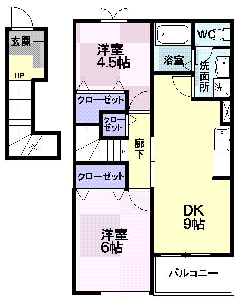 エクセレントヴィラ A(2DK/2階)の間取り写真