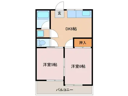 天神コーポラス 101棟(2DK/2階)の間取り写真