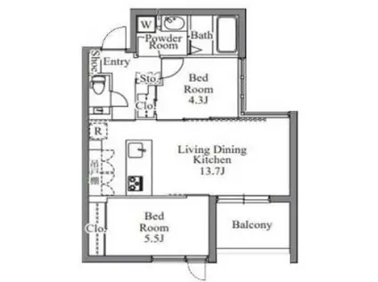 グランパセオ西麻布(2LDK/4階)の間取り写真