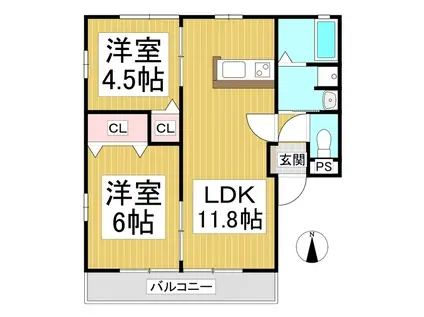 エクセレント中野A棟(2LDK/1階)の間取り写真