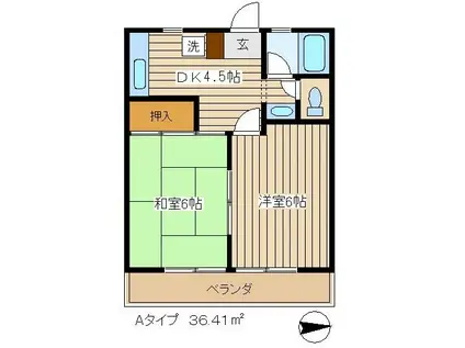 ルミエール学園町(2DK/1階)の間取り写真
