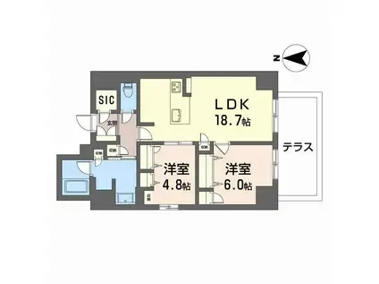 アミコート 瓦屋町(2LDK/1階)の間取り写真