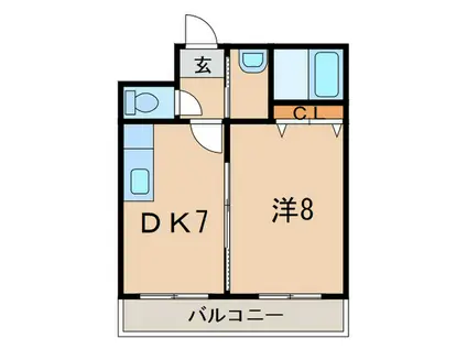 ハイフィールド88(1DK/2階)の間取り写真