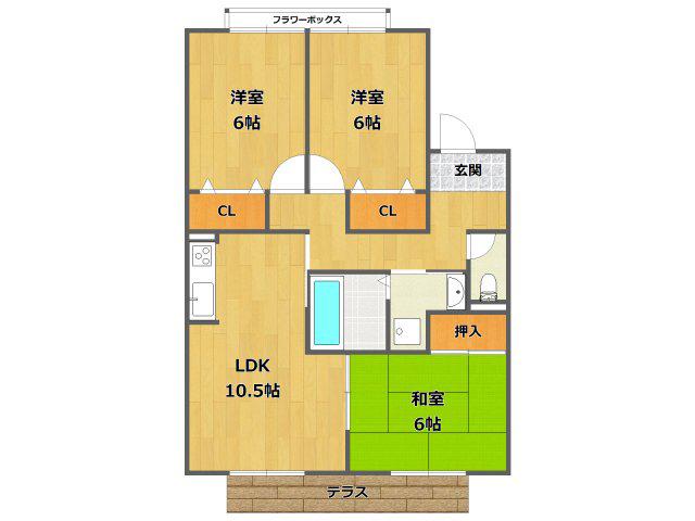 ルミエールB棟(3LDK/2階)の間取り写真
