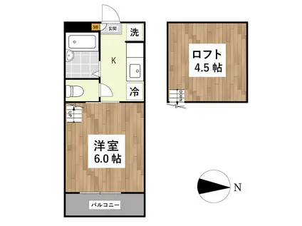 ハイエスト新南部(1K/2階)の間取り写真