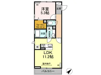 BRIGHTHALUウエスト(1LDK/2階)の間取り写真