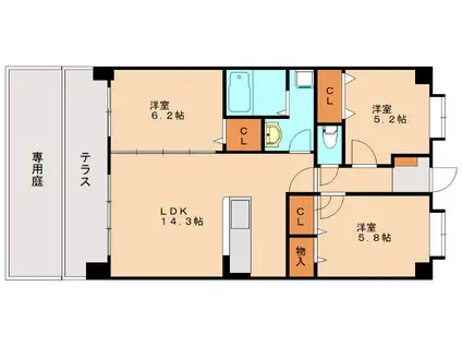 ウエストキーファーII(2LDK/1階)の間取り写真
