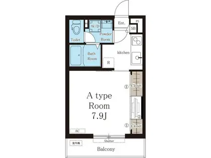 リブリ花菜I(1K/2階)の間取り写真