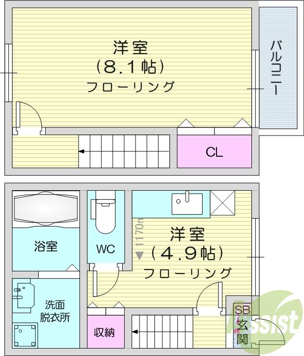 BEFINE 六丁の目東 A棟(1DK/1階)の間取り写真