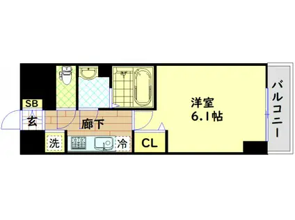 プレサンス難波クチュール(1K/2階)の間取り写真