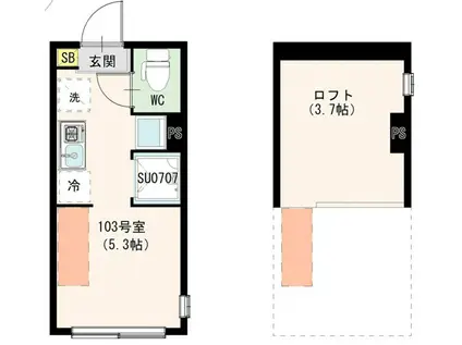 ハーモニーテラス練馬下石神井(ワンルーム/1階)の間取り写真