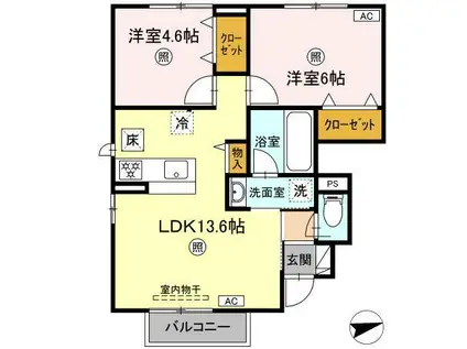 ヴィラ オーヴェスト(2LDK/1階)の間取り写真