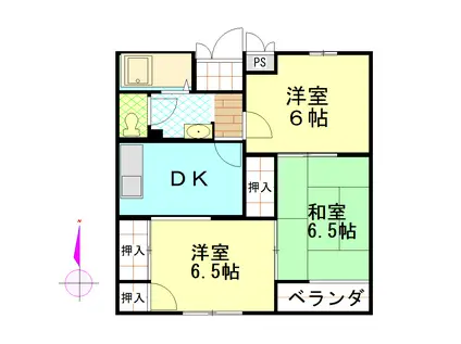 ジュネスワカバヤシ1(3DK/2階)の間取り写真