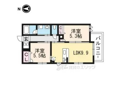 クレドール北山(2LDK/3階)の間取り写真