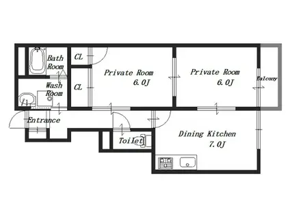 メゾン花水木(2DK/2階)の間取り写真
