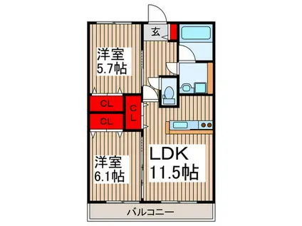 リリーヴィレッジGRANDE(2LDK/3階)の間取り写真