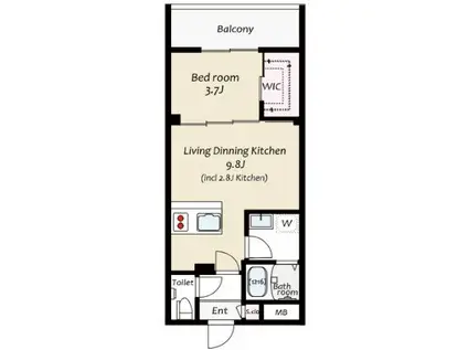 KUZE市川(1LDK/5階)の間取り写真