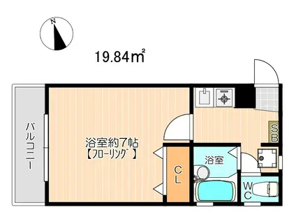 ピュアドーム館姪浜A棟(1K/2階)の間取り写真