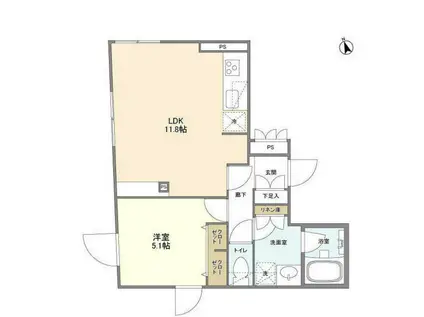 カリタス用賀(1LDK/1階)の間取り写真