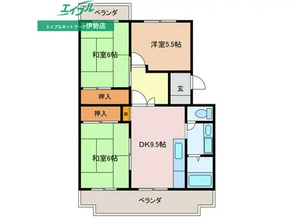 クレール船江山(3LDK/3階)の間取り写真
