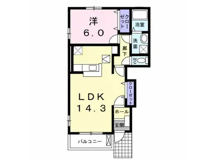 シャンゼリゼA(1LDK/1階)の間取り写真